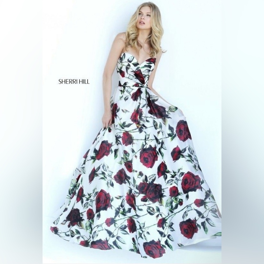 Strapless rose ball gown from Sherri Hill 🌹